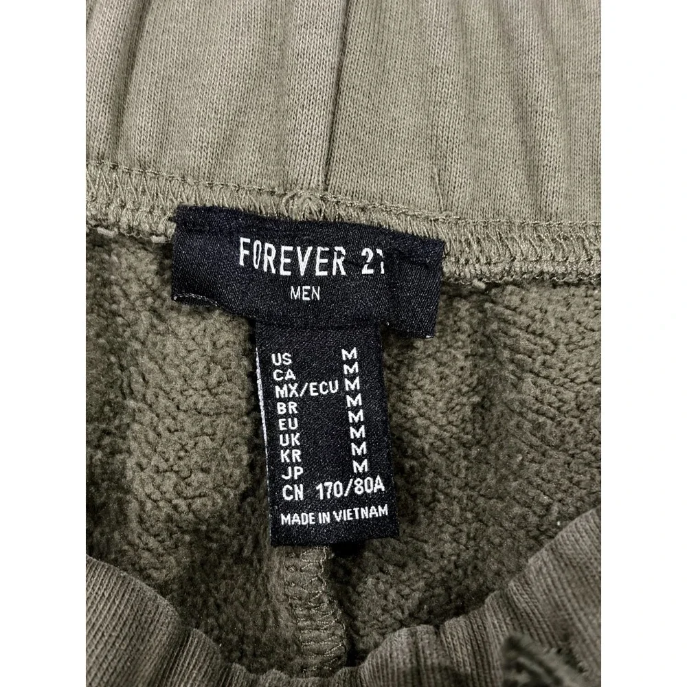 Forever 21‎ Sweat Shorts Mens Medium Olive Green Fleece Lined Pockets Drawstring
